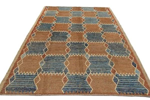 7x10 Ft Brown Moroccan Oriental Area Rug Hand Knotted Wool Living Room Rug - Picture 1 of 10