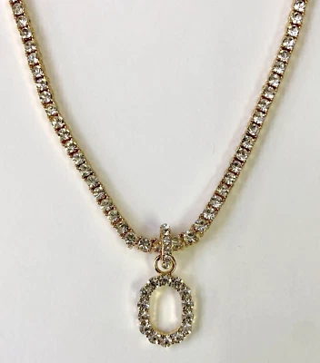 Collar Tenis HSN BaubleBar Tono Dorado Cristal Transparente Inicial "O" Gota 16" Foto 1 de 4