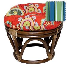 Rattan Ottoman with Outdoor Fabric Cushion -Haliwell Caribbean