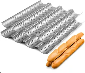 2 Pack Nonstick Perforated Baguette Pan 15 X 13 for French Bread Baking 4 Wave - Picture 1 of 8