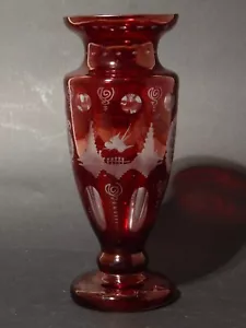 ANTICO PREZIOSO VASO CRISTALLO DI BOEMIA ROSSO RUBINO INCISO BIEDERMEIER - Foto 1 di 8
