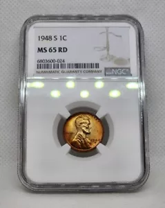 1948 S Lincoln Wheat Cent Penny 1C NGC MS65RD Rainbow Toned GEM - Picture 1 of 6
