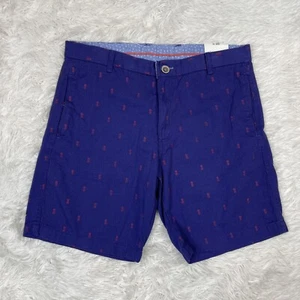 Tailorbyrd Men’s Chino Shorts Size 32 Blue Pink Pineapples Cotton New NWT - Picture 1 of 9