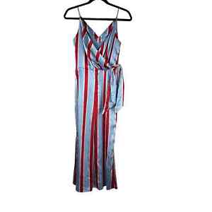 FINDERS KEEPERS Retrograde Red Blue Sky Stripe Sleeveless Satin Jumpsuit XS