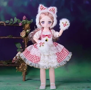 NWOT 30cm Anime Doll |Rose Gold Hair |Purple Eyes, Gingham Outfit - Picture 1 of 5