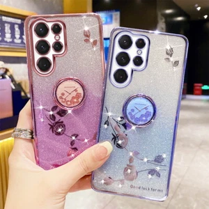 For Samsung S23 S22 Ultra S21 FE Note 20 Flower Shockproof Ring Stand Case Cover - Picture 1 of 12
