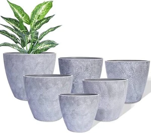 Plant Pots, 6pcs Planters Flower Pots with Drainage Hole, Modern Gray - Picture 1 of 7