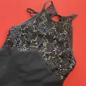 Vintage 90’s Betsy & Adam Solid Black Sequin Empire Waist Prom Dress Size 7/8 - Picture 1 of 13