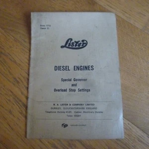 Lister Diesel Engines Special Guvernor and Overload Stop Settings Handbook 1712 - Picture 1 of 6