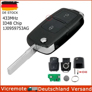 433MHz Funk Schlüssel 2 Tasten für VW Bora Golf IV T4 T5 Polo Seat 1J0959753AG - Bild 1 von 9