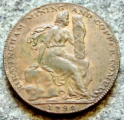 GREAT BRITAIN 1792 Warwickshire Birmingham / Mining & Copper Co HALFPENNY TOKEN - Image 1 of 4