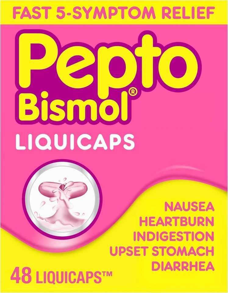Pepto Bismol LiquiCaps 5 Symptom Relief 48 LiquiCaps
