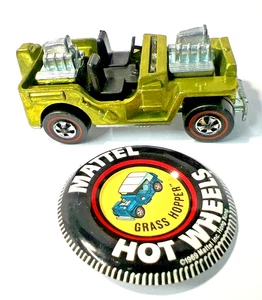 1970 HOT WHEELS REDLINE GRASS HOPPER Antifreeze Green W/ Button - Picture 1 of 23