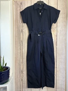 Banana Republic Womens Linen Blend Navy Belted Jumpsuit size 4 - Picture 1 of 10