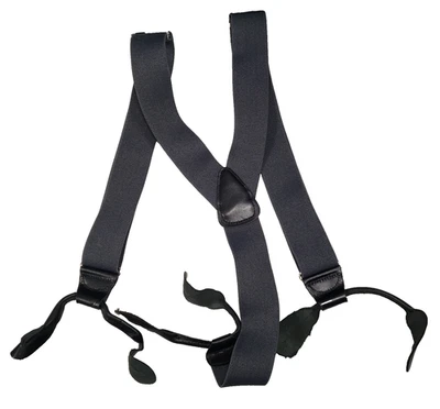 Suspensórios masculinos de couro preto ferragens prata 48" de comprimento - Imagem 1 de 4