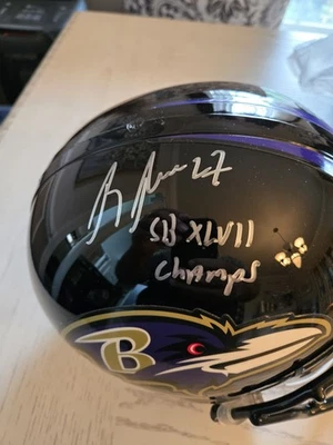 Ray Rice Autograph Inscription SB XLV11 Champs Full-size Replica Helmet JSA... Foto 1 de 4