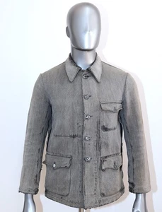 French Vintage 1950s Grey Cotton Pique Well-worn Distressed Hunting Jacket Sz M - Picture 1 of 18