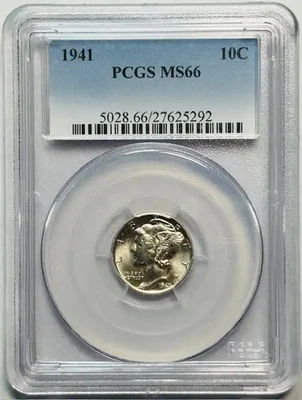 1941 P Mercury Dime PCGS MS-66 - Image 1 of 2