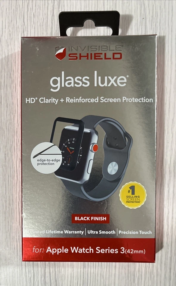 Zagg Glass Luxe HD Screen Protector For Apple Watch Series 3 (42mm) Black Finish - Image 1 of 1