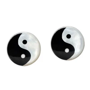 Classic Balance of Life Yin Yang Symbol 10 mm Sterling Silver Post Stud Earrings - Picture 1 of 8