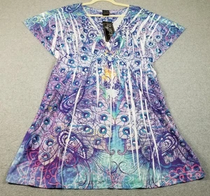 NEW catalina Swim Cover Up Women’s Large L Peacock Feathers Swirls Short Sleeve - Picture 1 of 15