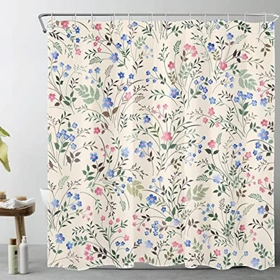 Cortina de Ducha Flor Silvestre Azul y Rosa para 72"W x 72"L (Pack de 1) Beige Foto 1 de 4