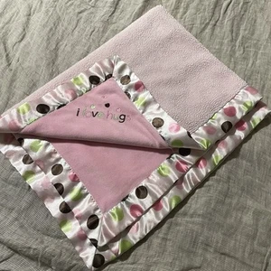 Just One Year "i love hugs" Pink Polka Dot Satin Trim Baby Plush Blanket Lovey - Picture 1 of 6