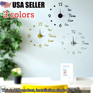 DIY Sticker 3D Large Wall Clock Mirror Surface Modern Office Home Shop Art Decor - Picture 1 of 8