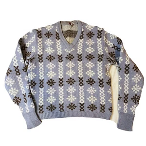 Romulus of Switzerland men’s vintage wool ski sweater large Snowflake gray Brown - Picture 1 of 7
