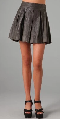 Alice + Olivia Louise Box Pleat Leather Skirt Gray Size 2  NWOT $880 - Image 1 of 4
