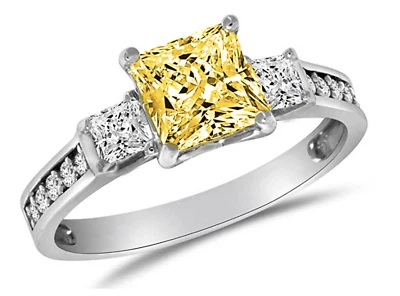2.50 Ct Created Diamond Princess Canary White Gold Plated Solid 925 Silver Ring - Image 1 of 3