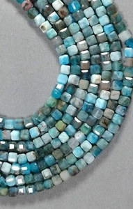 Sparkling Blue Apatite 3mm Cube Block Beads 15.5" Str - Picture 1 of 5