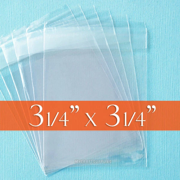 100 bolsas transparentes de celofán de 3 1/4 x 3 1/4 pulgadas; polietileno OPP, adhesivo reconectable para violonchelo Foto 1 de 1