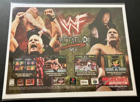 WWE WWF Attitude - Vintage Wrestling Print Ad / Poster - UNDERTAKER - THE ROCK Cover