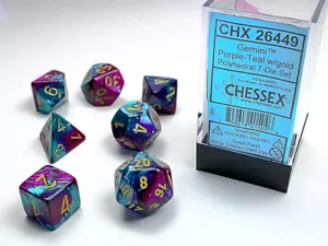Chessex 26449 Gemini Purple-Teal w/Gold Polyhedral 7-Die Set - Picture 1 of 4