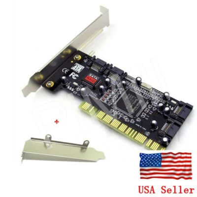 PCI 4 Ports SATA Internal RAID Controller Card w/Low Profile Bracket US Stock - Image 1 of 4