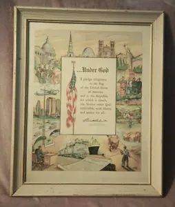 Rare 1954 Listed Artist William Bostick Print "Under God" Pledge of Allegiance - Picture 1 of 8