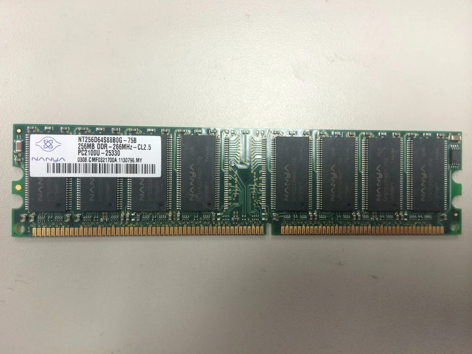 Nanya NT256D64S88B0G-75B 256MB DDR-266MHz-CL2.5 PC2100U-25330 RAM Memory - Image 1 of 1