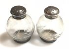 Frank M Whiting Antique Sterling Silver and Etched Glass Salt Pepper Shakers 