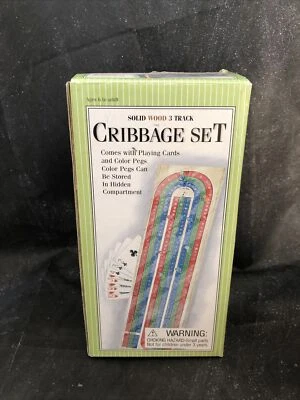 Cardinal Solid Wood 3-Track Cribbage Set Folding Board w/ Cards & Pegs NEW - Image 1 of 4