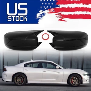 For 2015-23 Dodge Charger Horn Style Gloss Black Rear View Side Mirror Cover Cap - Picture 1 of 9