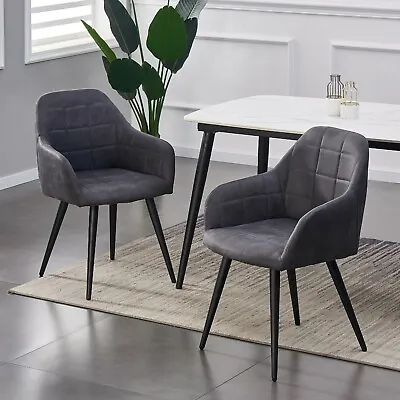 Set Of 2 Faux Matte Suede Leather Dining Chairs Accent Home & Restaurants Adrian • 89.99£
