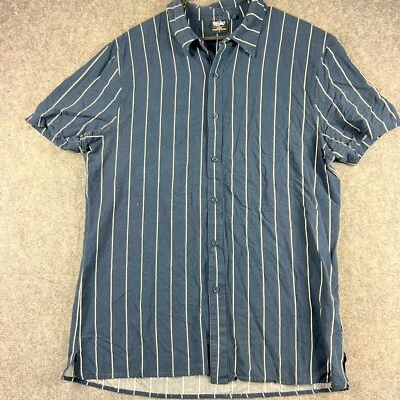 Mossimo Mens Button Up Shirt Short Sleeve Size Large Blue Striped Casual Viscose - Image 1 of 4