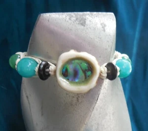 Abalone Shell Antler Adjustable Hemp Bracelet / Anklet Amazonite Gemstone Beads - Bild 1 von 8