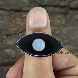 Black Onyx  925 Sterling Silver Boho Statement Handmade Evil Eye Ring
