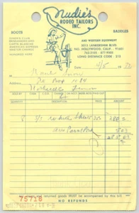 1972 Vintage HANK SNOW Receipt for STAGE SHIRTS / NUDIE'S RODEO TAILORS / Nudie - Picture 1 of 1