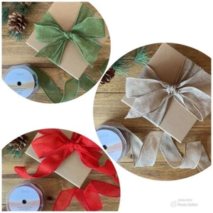 Christmas Ribbon Jute Burlap Wired Edge Red Green Natural 38mm Gift Wrapping - Picture 1 of 4