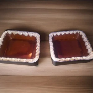Set Of 2 Oven Proof Made In Japan 6" X 6" X 1.5" drip glaze mini casserole dish - Picture 1 of 5