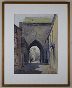 Cartmel Priory Gatehouse. Watercolour by listed artist Harold W Hallas, c1935 - Picture 1 of 8