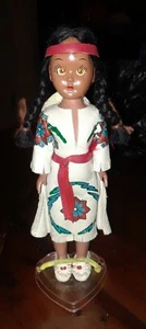 RARE ☆ Native American Indian Girl Doll w/ Baby Papoose & Painted Leather Dress - Picture 1 of 6